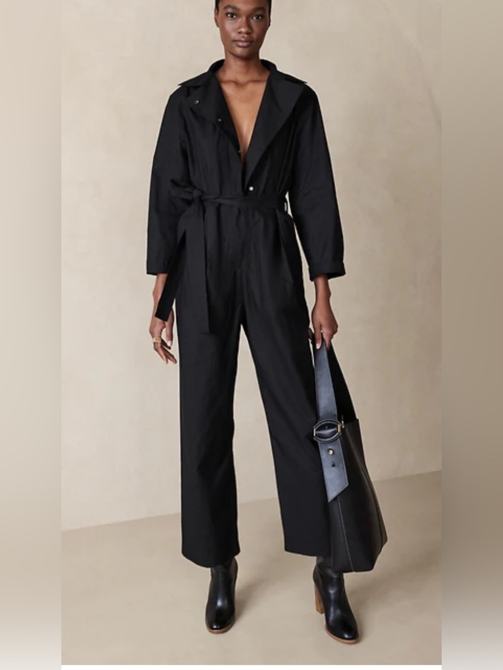 Banana Republic Cotton POPLIN JUMPSUIT, Black, Sz Medium
